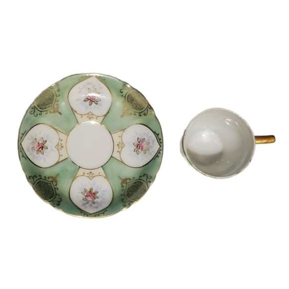 Vintage Ucagco Demitasse Cup & Saucer Set Pink Flower Gold Green Occupied Japan - Picture 3 of 5